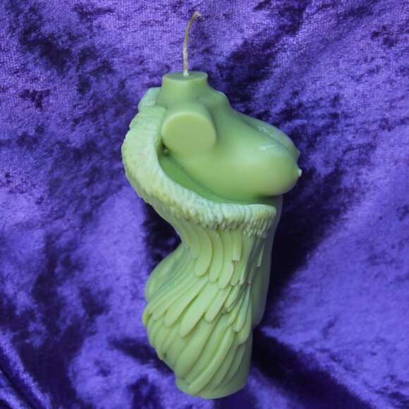 Female Form Nude Torso Green Angel Wing Candle - Picture 6 of 12